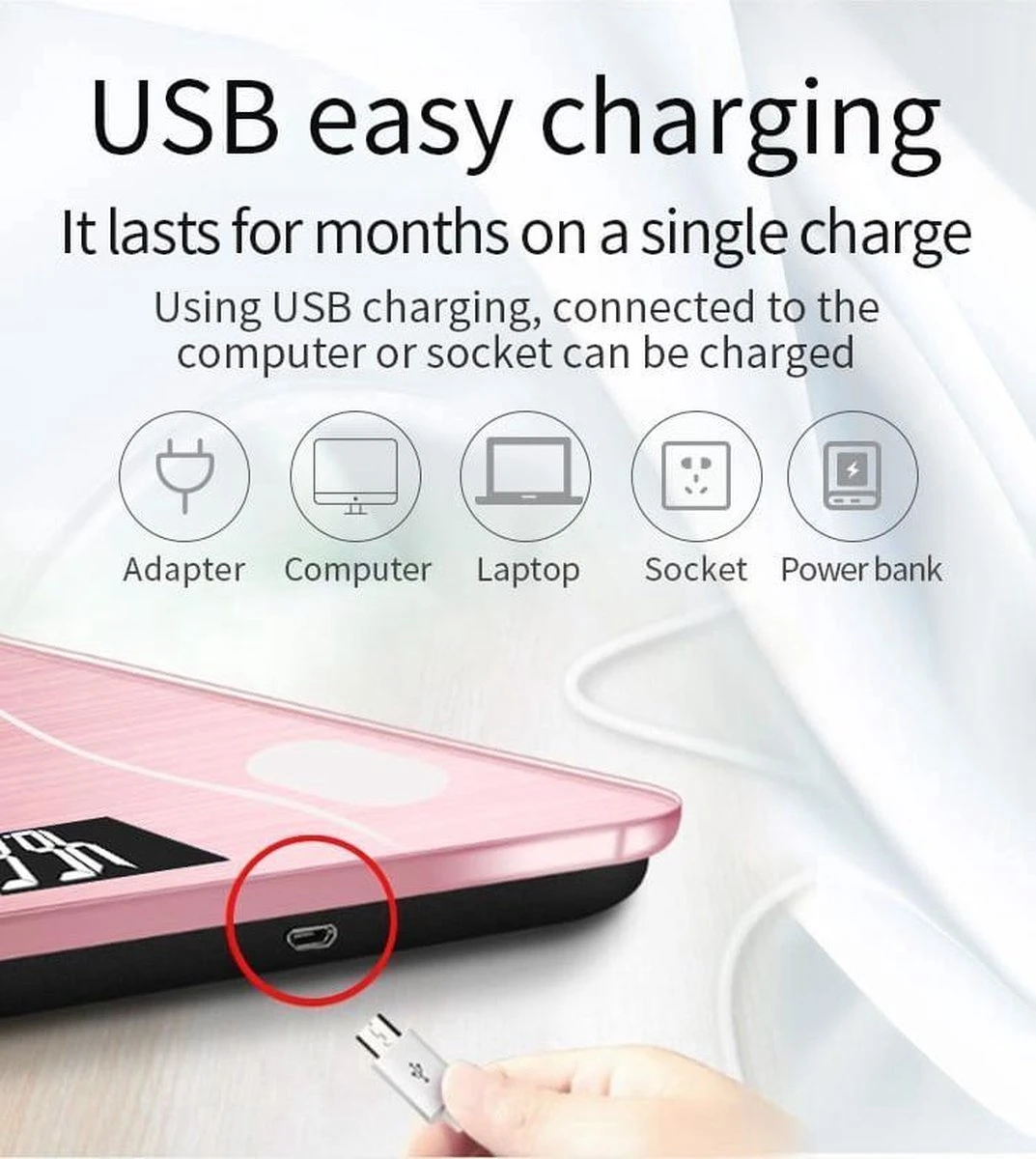 Merkloos Digitale Smart Weegschaal - Personenweegschaal - Met Lichaamsanalyse - USB Oplaadbaar - Met App - Zwart 10 Merkloos Digitale Smart Weegschaal - Personenweegschaal - Met Lichaamsanalyse - USB Oplaadbaar - Met App - Zwart - Afbeelding 8