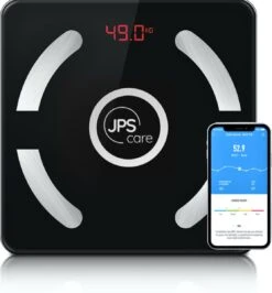 JPS Care® Personenweegschaal - Smart Weegschaal - Met 12 Lichaamsanalyse & Vetpercentage Metingen - Digitaal - Bluetooth Met App - Oplaadbaar Met 6 Maanden Batterij - Zwart