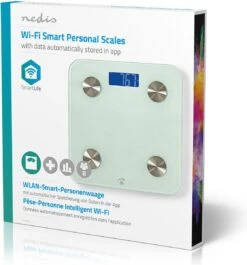 Nedis SmartLife Personenweegschaal | Wi-Fi | BMR / Botten / Gewicht / Spieren / Vet / Water | 8 Geheugenplaatsen | Piekbelasting: 180 Kg | Android™ / IOS | Glas | Wit -Winkel Voor Thuisgezondheidsmeetapparatuur 1119x1200 2