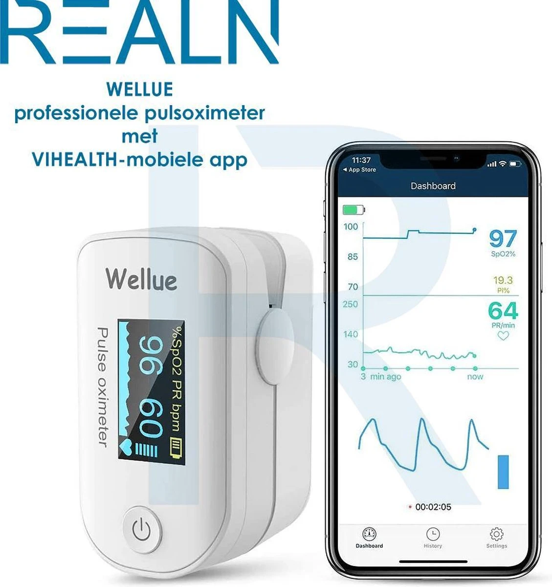 WELLUE Professionele Saturatiemeter Met VIHEALTH-App - Oximeter - Hartslagmeter - Zuurstofmeter Vinger - Pulse Oximeter - Led Scherm - Wit 2 WELLUE Professionele Saturatiemeter Met VIHEALTH-App - Oximeter - Hartslagmeter - Zuurstofmeter Vinger - Pulse Oximeter - Led Scherm - Wit