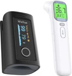 Saturatie & Thermometer Set - Saturatiemeter - Zuurstofmeter Vinger - Zuurstofmeter - Oximeter - Pulse Oximeter - Saturatiemeter Met Hartslagmeter - Saturatiemeter Best Getest