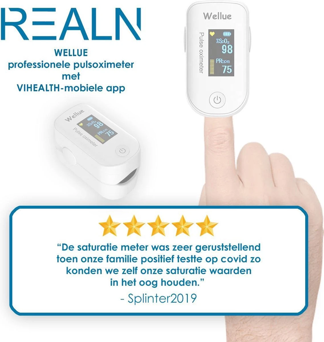 WELLUE Professionele Saturatiemeter Met VIHEALTH-App - Oximeter - Hartslagmeter - Zuurstofmeter Vinger - Pulse Oximeter - Led Scherm - Wit 3 WELLUE Professionele Saturatiemeter Met VIHEALTH-App - Oximeter - Hartslagmeter - Zuurstofmeter Vinger - Pulse Oximeter - Led Scherm - Wit - Afbeelding 2