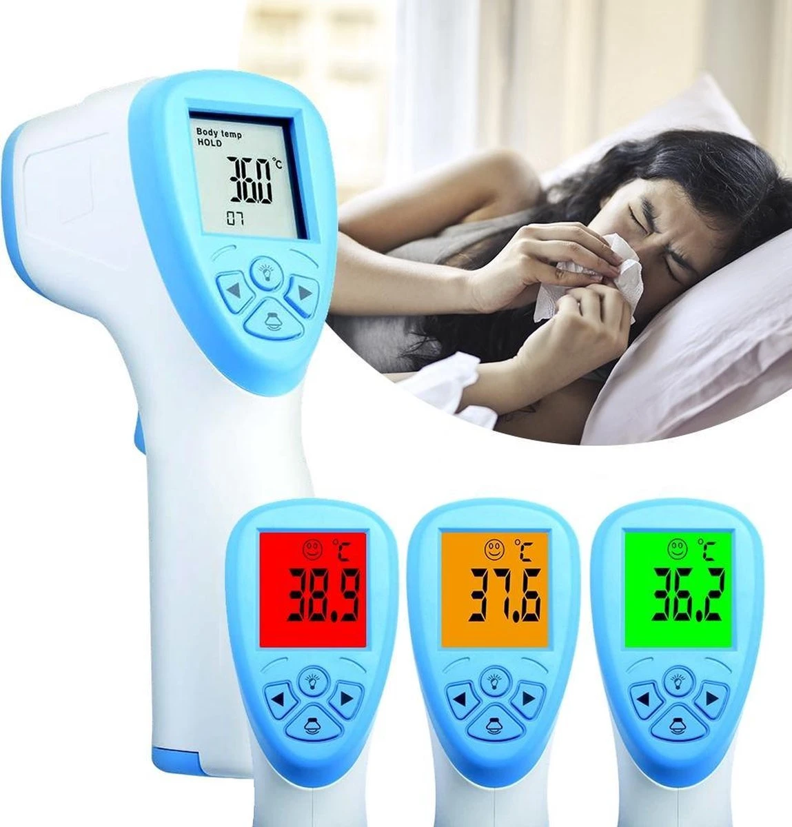 Sinji Infrarood Thermometer – Contactloos - LCD Display - Laser – Voorhoofd - Koorts 6 Sinji Infrarood Thermometer – Contactloos - LCD Display - Laser – Voorhoofd - Koorts - Afbeelding 4