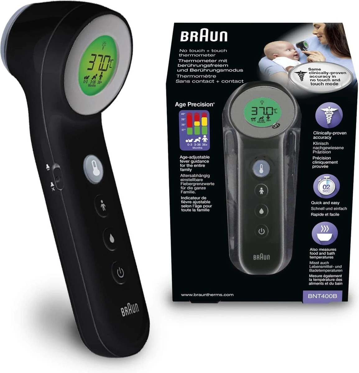 Braun Digitale Thermometer + Handige Opbergetui - Voorhoofdthermometer - Age Precision Technologie - Contactloze Meting - Geschikt Voor Baby's, Kinderen & Volwassenen - Koortsindicator Met Leeftijdsinstelling - Met Stiltemodus - BNT400 - Zwart 13 Braun Digitale Thermometer + Handige Opbergetui - Voorhoofdthermometer - Age Precision Technologie - Contactloze Meting - Geschikt Voor Baby's, Kinderen & Volwassenen - Koortsindicator Met Leeftijdsinstelling - Met Stiltemodus - BNT400 - Zwart - Afbeelding 11
