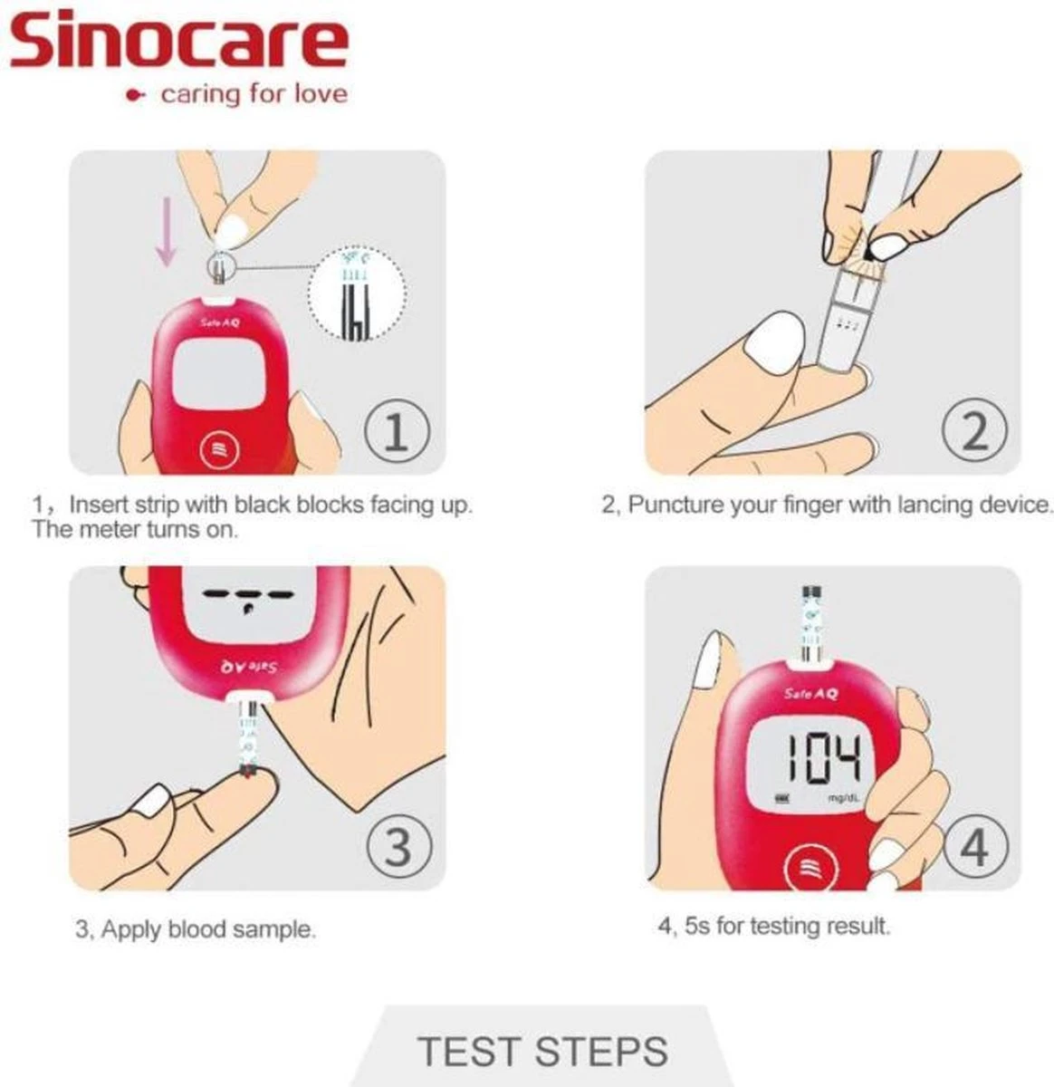 Sinocare - 5 Seconden Result Bloedglucosemeter, Safe AQ Smart Bloedglucosetestkit Met Bloedglucoseteststrips X 50 + Bloedsuikertestlancet X 50 + 2 AAA Batterijen + Diabetische Prikpen Zonder Code - Mg/dL 6 Sinocare - 5 Seconden Result Bloedglucosemeter, Safe AQ Smart Bloedglucosetestkit Met Bloedglucoseteststrips X 50 + Bloedsuikertestlancet X 50 + 2 AAA Batterijen + Diabetische Prikpen Zonder Code - Mg/dL - Afbeelding 4