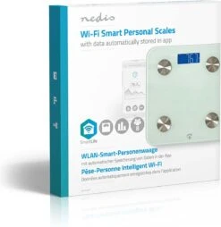Nedis SmartLife Personenweegschaal | Wi-Fi | BMR / Botten / Gewicht / Spieren / Vet / Water | 8 Geheugenplaatsen | Piekbelasting: 180 Kg | Android™ / IOS | Glas | Wit -Winkel Voor Thuisgezondheidsmeetapparatuur 1165x1200