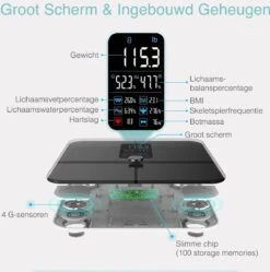 O'dor® Bluetooth Personenweegschaal Met IOS En Android Smart App - Weegschaal Digitale Lichaamsanalyse - Meet Gewicht, Lichaamsvet, Spiermassa, BMI, Botmassa En Vetpercentage -Winkel Voor Thuisgezondheidsmeetapparatuur 1189x1200