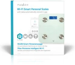 Nedis SmartLife Personenweegschaal | Wi-Fi | BMR / Botten / Gewicht / Spieren / Vet / Water | 8 Geheugenplaatsen | Piekbelasting: 180 Kg | Android™ / IOS | Glas | Wit -Winkel Voor Thuisgezondheidsmeetapparatuur 1200x1030