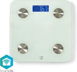 Nedis SmartLife Personenweegschaal | Wi-Fi | BMR / Botten / Gewicht / Spieren / Vet / Water | 8 Geheugenplaatsen | Piekbelasting: 180 Kg | Android™ / IOS | Glas | Wit -Winkel Voor Thuisgezondheidsmeetapparatuur 1200x1117 2