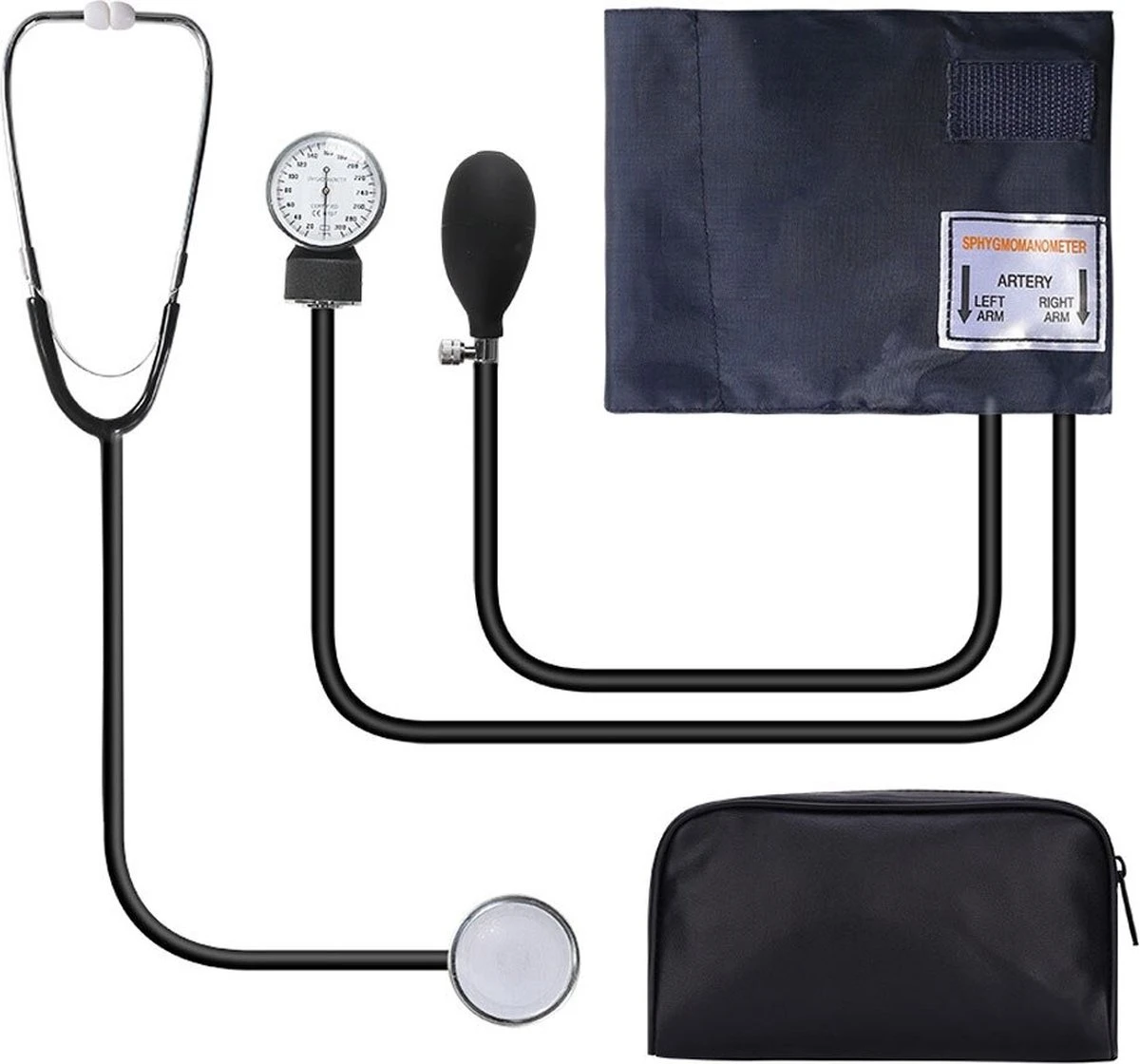 Handmatige Bloeddrukmeter Bovenarm Met Stethoscoop In Zwart Etui 7 Handmatige Bloeddrukmeter Bovenarm Met Stethoscoop In Zwart Etui - Afbeelding 5