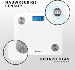 Achaté Slimme Weegschaal Met App - 12 Lichaamsanalyses - Smart Personenweegschaal - 8 Gebruikers - Incl Batterij - Wit -Winkel Voor Thuisgezondheidsmeetapparatuur 1200x1126
