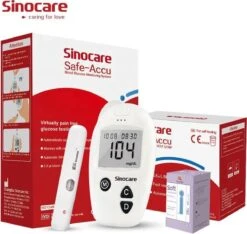 Sinocare - Sinocare Bloedglucosemeter, Safe-Accu Bloedglucosetestkit Met Bloedglucoseteststrips X 50 + Bloedsuikertestlancet X 50 + Diabetische Prikpen Zonder Code - Mg/dL
