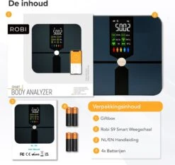 Robi S9 Personenweegschaal Met Lichaamsanalyse - Zwart -Winkel Voor Thuisgezondheidsmeetapparatuur 1200x1138