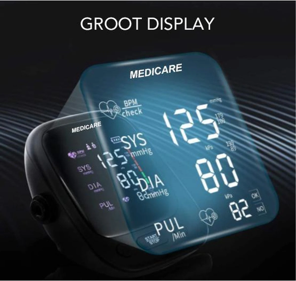 Medicare Bloeddrukmeter Bovenarm Met Spraakfunctie - Groot LED Scherm - Draagband - Zwart 10 Medicare Bloeddrukmeter Bovenarm Met Spraakfunctie - Groot LED Scherm - Draagband - Zwart - Afbeelding 9
