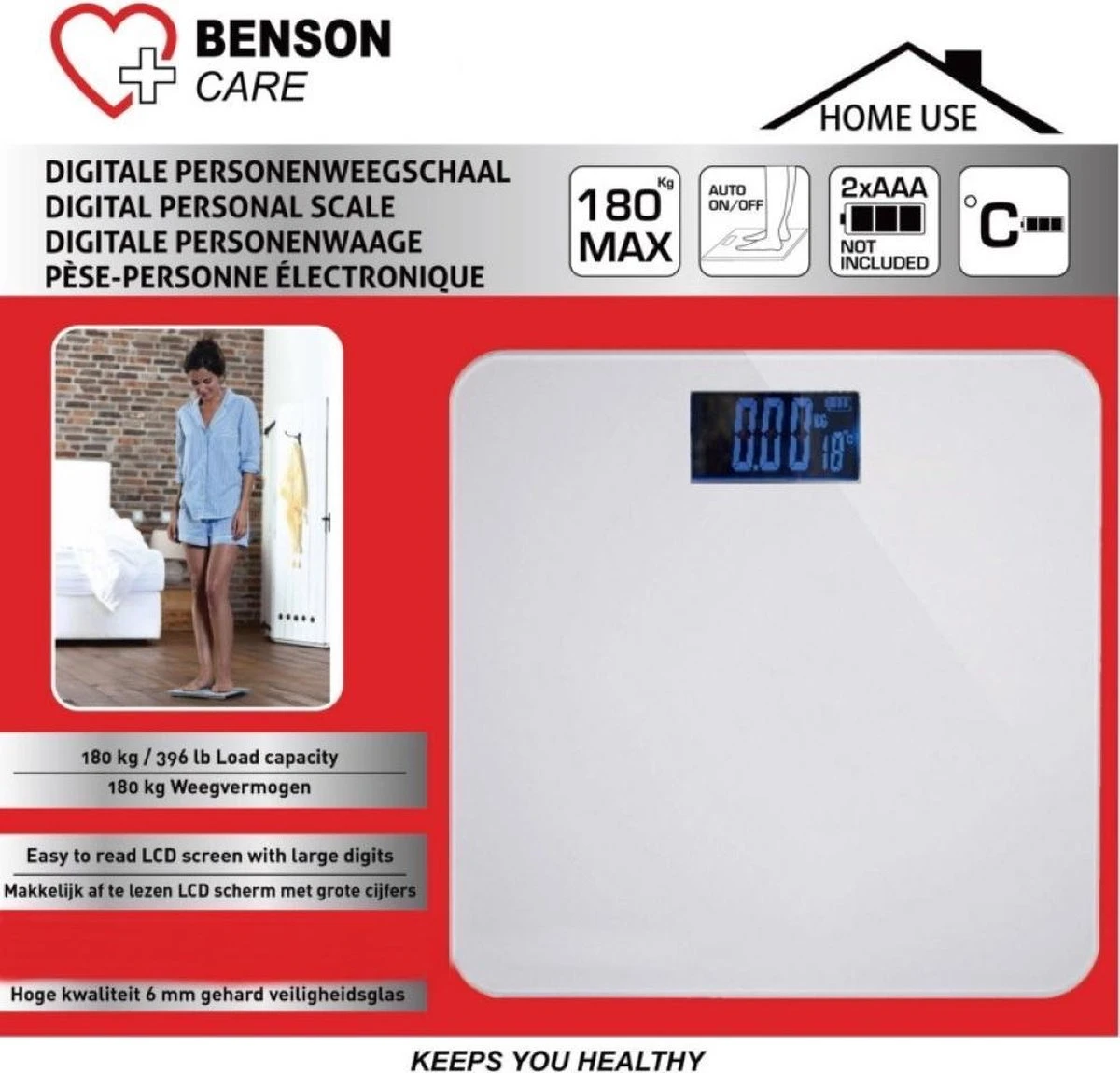 Benson Hofftech - Digitale Personenweegschaal - Wit - Max 180 KG 3 Benson Hofftech - Digitale Personenweegschaal - Wit - Max 180 KG