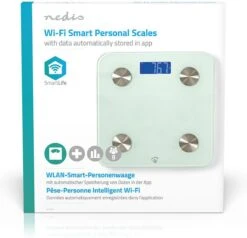 Nedis SmartLife Personenweegschaal | Wi-Fi | BMR / Botten / Gewicht / Spieren / Vet / Water | 8 Geheugenplaatsen | Piekbelasting: 180 Kg | Android™ / IOS | Glas | Wit -Winkel Voor Thuisgezondheidsmeetapparatuur 1200x1154