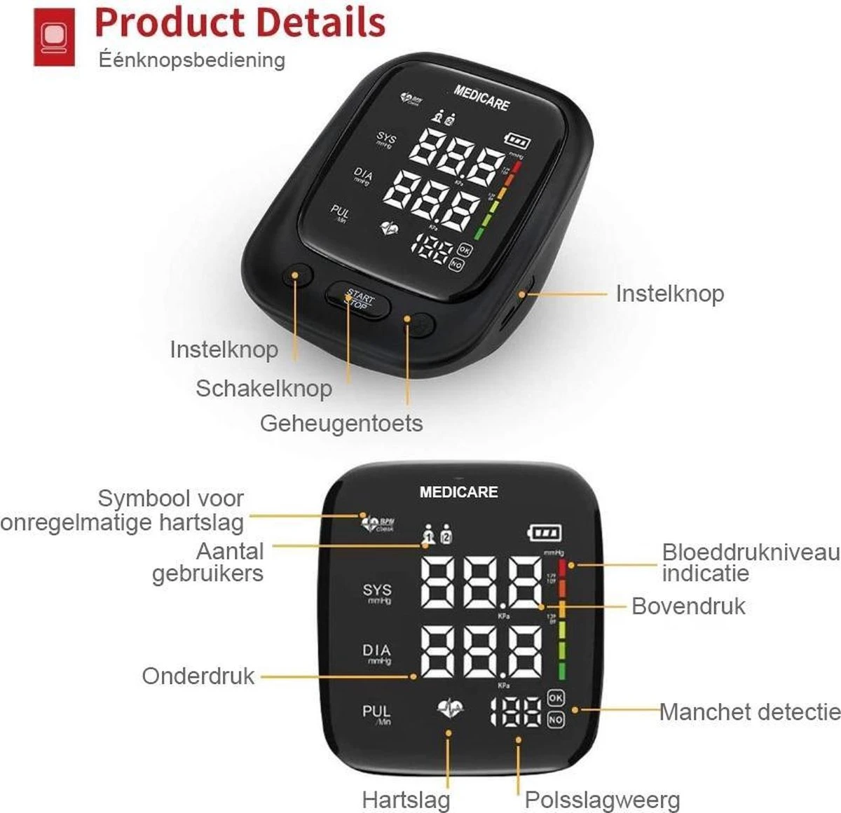 Medicare Bloeddrukmeter Bovenarm Met Spraakfunctie - Groot LED Scherm - Draagband - Zwart 5 Medicare Bloeddrukmeter Bovenarm Met Spraakfunctie - Groot LED Scherm - Draagband - Zwart - Afbeelding 4