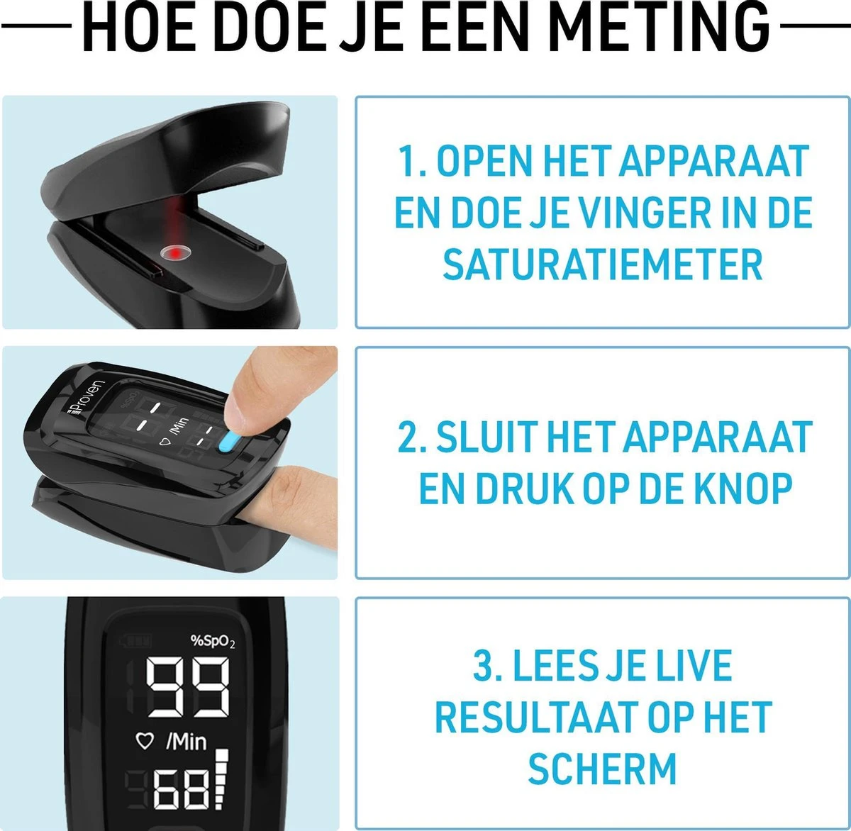 IProven OXI-27iBL - Saturatiemeter Zuurstofmeter Pulse Oximeter - Hartslag Meting - Zuurstof Meting 7 IProven OXI-27iBL - Saturatiemeter Zuurstofmeter Pulse Oximeter - Hartslag Meting - Zuurstof Meting - Afbeelding 5