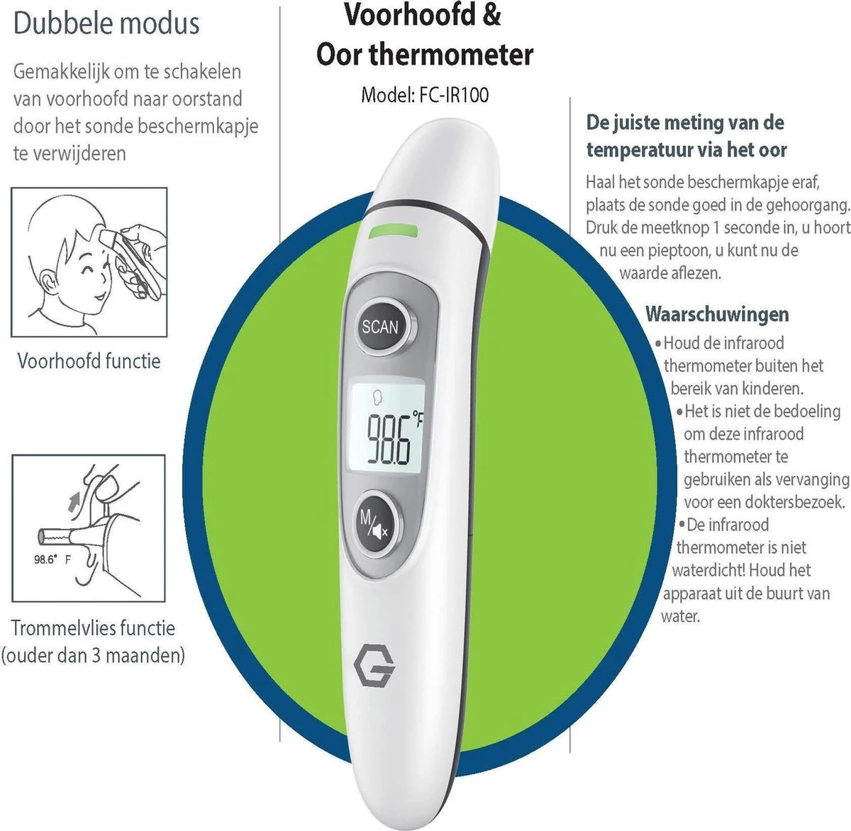 G Master Professionele Digitale Infrarood Oor- / Voorhoofd Thermometer Incl. Batterijen, Nederlandse Handleiding En 20 X Beschermkapjes 5 G Master Professionele Digitale Infrarood Oor- / Voorhoofd Thermometer Incl. Batterijen, Nederlandse Handleiding En 20 X Beschermkapjes - Afbeelding 3