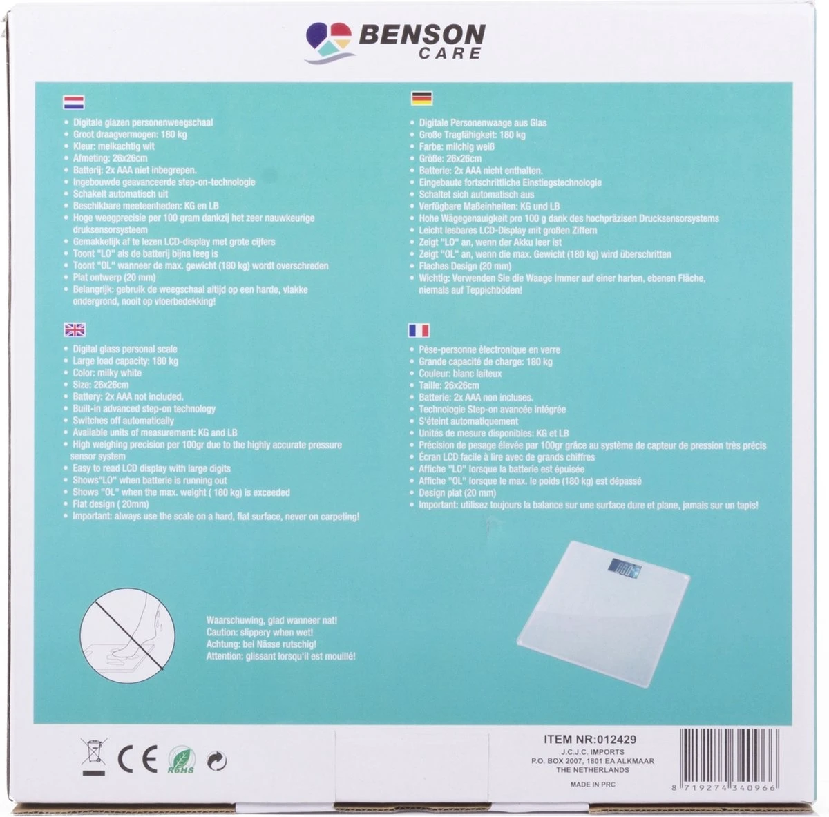 Benson Hofftech - Digitale Personenweegschaal - Wit - Max 180 KG 6 Benson Hofftech - Digitale Personenweegschaal - Wit - Max 180 KG - Afbeelding 4