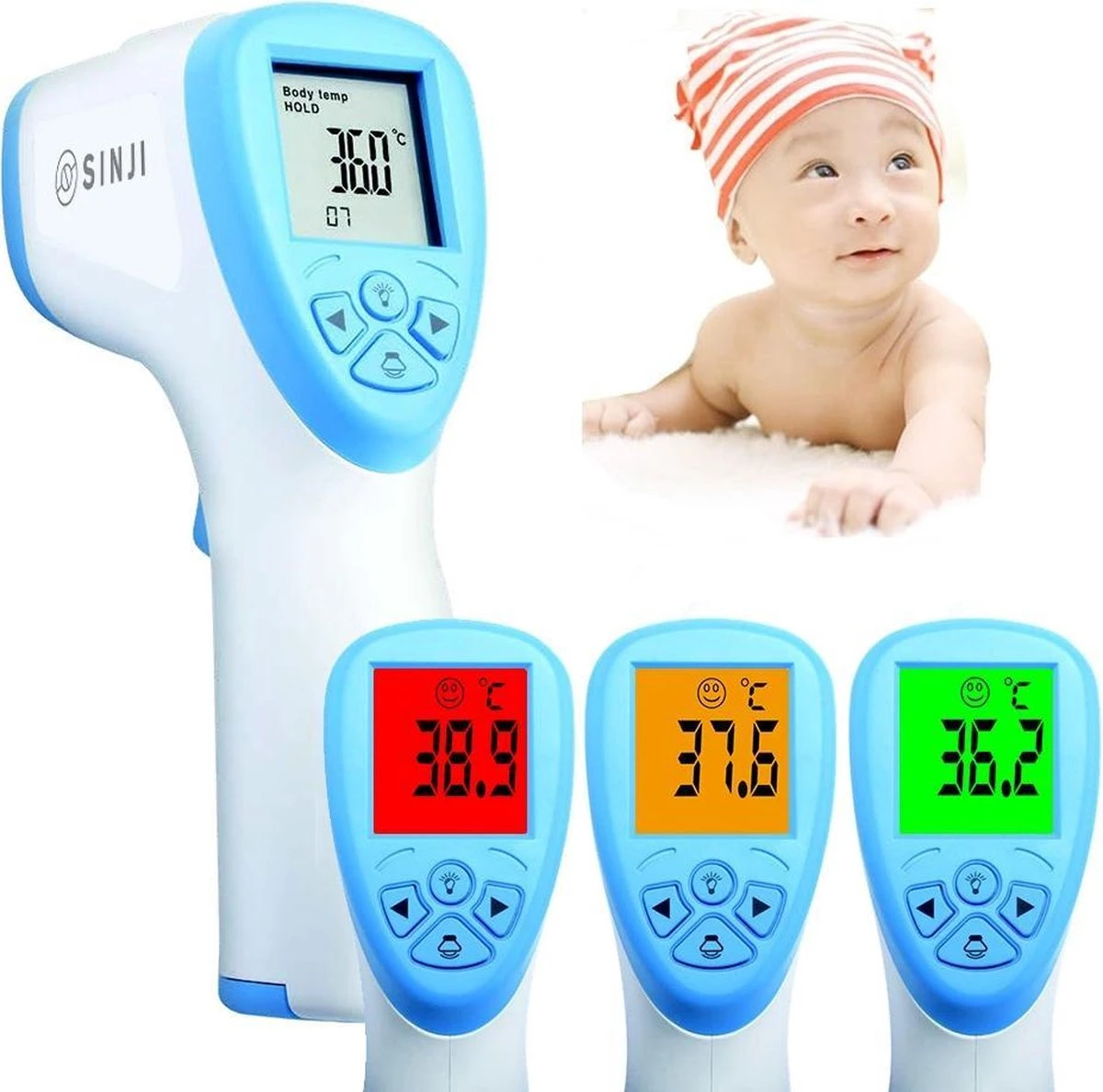 Sinji Infrarood Thermometer – Contactloos - LCD Display - Laser – Voorhoofd - Koorts 5 Sinji Infrarood Thermometer – Contactloos - LCD Display - Laser – Voorhoofd - Koorts - Afbeelding 3