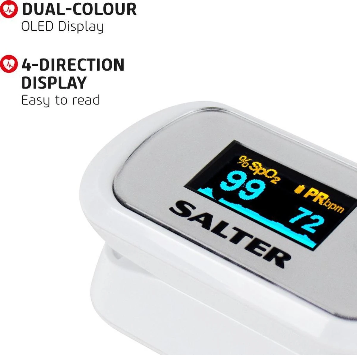 Salter- Saturatiemeter- Hartslagmeter-zuurstofmeter-vinger Pulse Oximeter- Inclusief Batterijen- Achtergrondsverlichting- 2 Jaar Garantie 9 Salter- Saturatiemeter- Hartslagmeter-zuurstofmeter-vinger Pulse Oximeter- Inclusief Batterijen- Achtergrondsverlichting- 2 Jaar Garantie - Afbeelding 7
