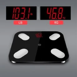 Slimme Personen Weegschaal - Digitale Personenweegschaal -Slimme Weegschaal Met Lichaamsanalyse - Bluetooth Personenweegschaal - APP - Vetpercentage - Spier Massa - Vocht Gehalte - BMI - Zwart -Winkel Voor Thuisgezondheidsmeetapparatuur 1200x1196