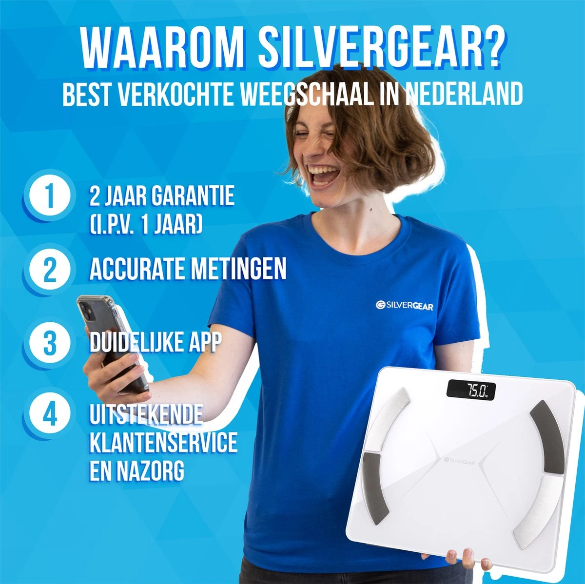 Silvergear Bluetooth Personenweegschaal - Met Zeer Volledige Lichaamsanalyse Met Vetpercentage – Inclusief Analyse App – Wit 7 Silvergear Bluetooth Personenweegschaal - Met Zeer Volledige Lichaamsanalyse Met Vetpercentage – Inclusief Analyse App – Wit - Afbeelding 5