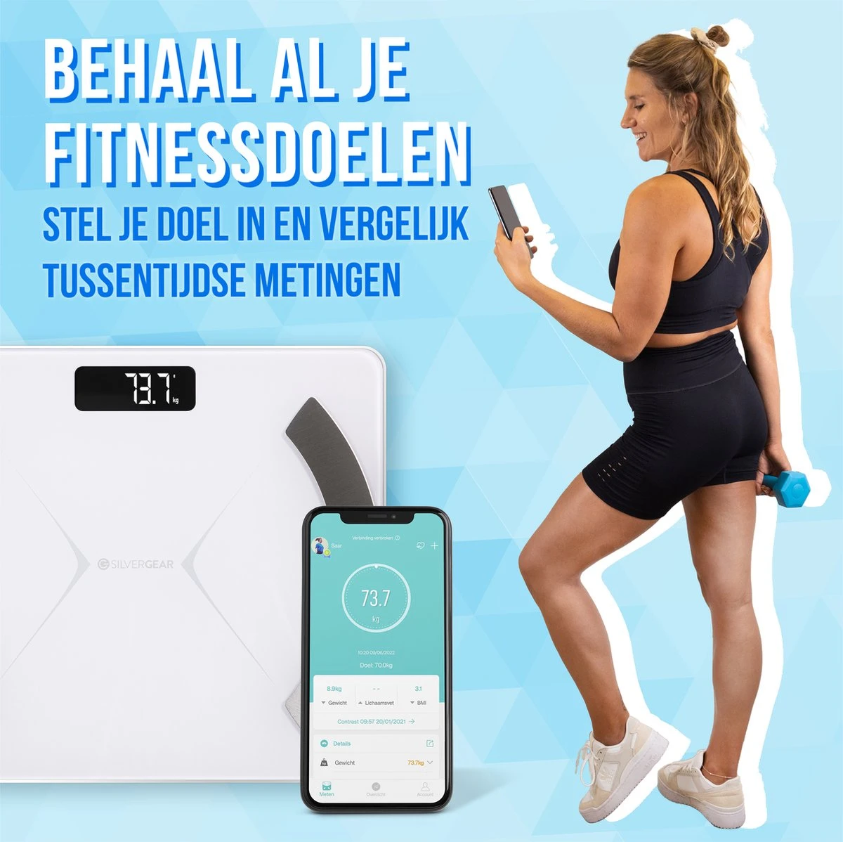 Silvergear Bluetooth Personenweegschaal - Met Zeer Volledige Lichaamsanalyse Met Vetpercentage – Inclusief Analyse App – Wit 11 Silvergear Bluetooth Personenweegschaal - Met Zeer Volledige Lichaamsanalyse Met Vetpercentage – Inclusief Analyse App – Wit - Afbeelding 9