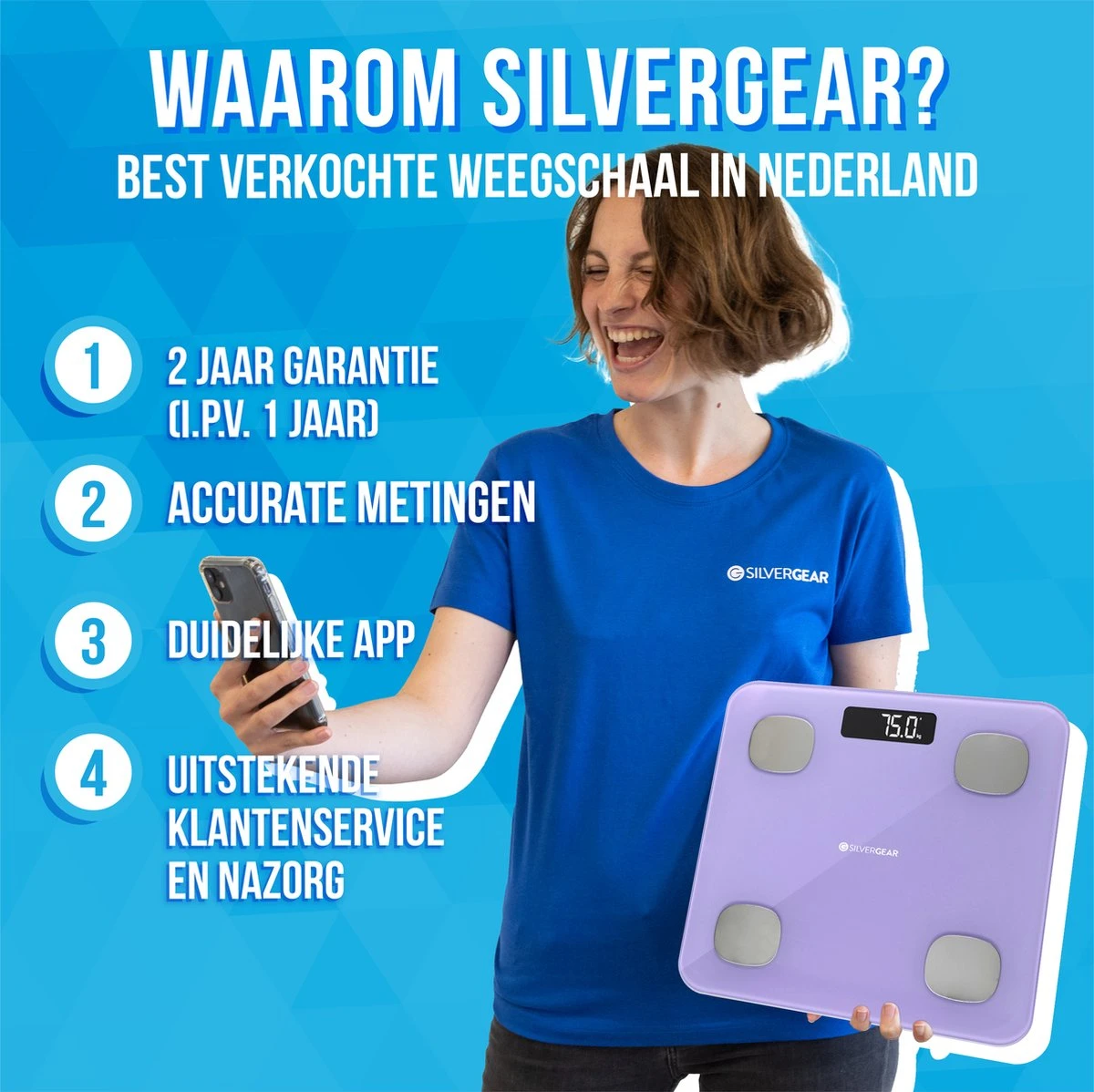 Silvergear® Bluetooth Personenweegschaal - Met Zeer Volledige Lichaamsanalyse Met Vetpercentage – Inclusief Analyse App – Lavendel Paars 7 Silvergear® Bluetooth Personenweegschaal - Met Zeer Volledige Lichaamsanalyse Met Vetpercentage – Inclusief Analyse App – Lavendel Paars - Afbeelding 5