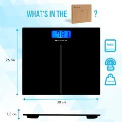 Silvergear® Personenweegschaal Digitaal - Weegschaal - Makkelijk Op Te Bergen - Verlicht LCD Scherm - Zwart -Winkel Voor Thuisgezondheidsmeetapparatuur 1200x1200 155