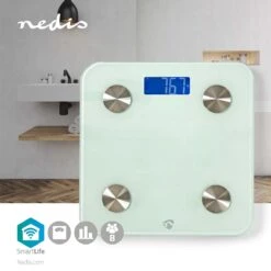 Nedis SmartLife Personenweegschaal | Wi-Fi | BMR / Botten / Gewicht / Spieren / Vet / Water | 8 Geheugenplaatsen | Piekbelasting: 180 Kg | Android™ / IOS | Glas | Wit -Winkel Voor Thuisgezondheidsmeetapparatuur 1200x1200 226