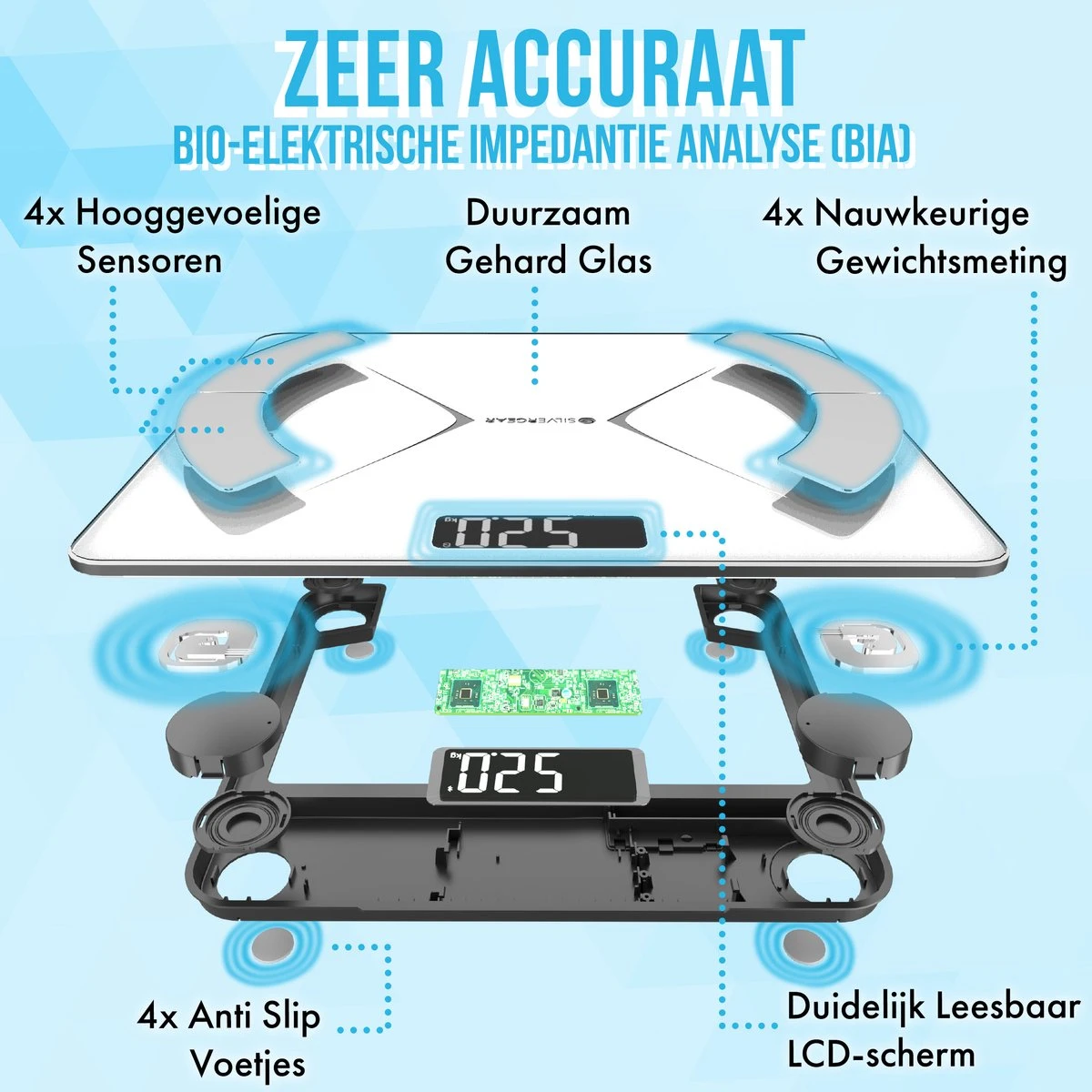 Silvergear Bluetooth Personenweegschaal - Met Zeer Volledige Lichaamsanalyse Met Vetpercentage – Inclusief Analyse App – Wit 6 Silvergear Bluetooth Personenweegschaal - Met Zeer Volledige Lichaamsanalyse Met Vetpercentage – Inclusief Analyse App – Wit - Afbeelding 4