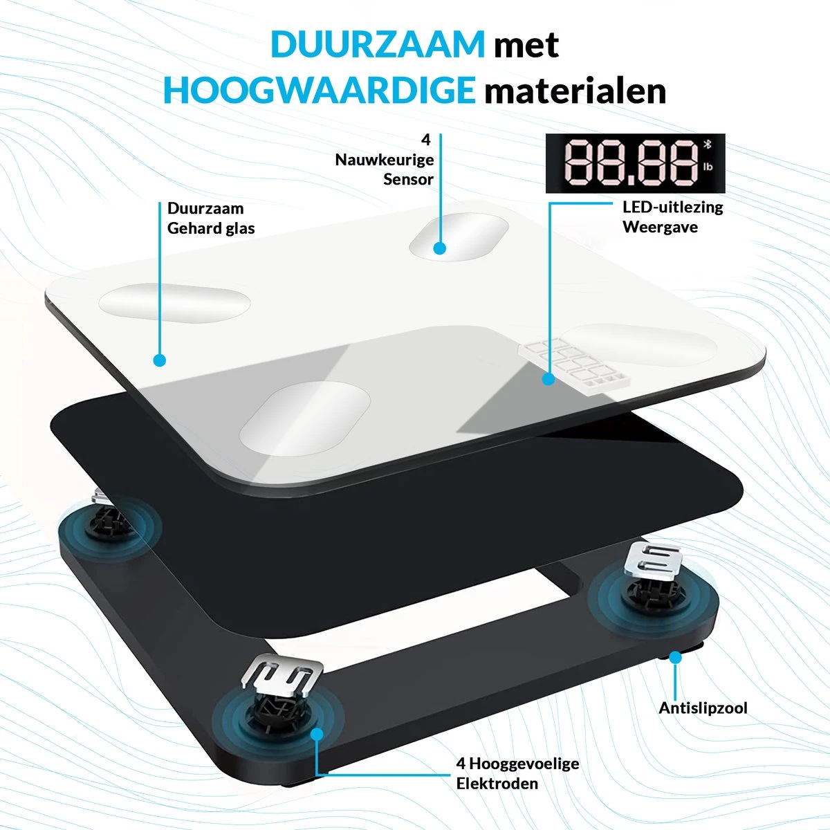 MM Brands Personen Weegschaal - Digitale Slimme Weegschaal Met Lichaamsanalyse - Inclusief App 7 MM Brands Personen Weegschaal - Digitale Slimme Weegschaal Met Lichaamsanalyse - Inclusief App - Afbeelding 5