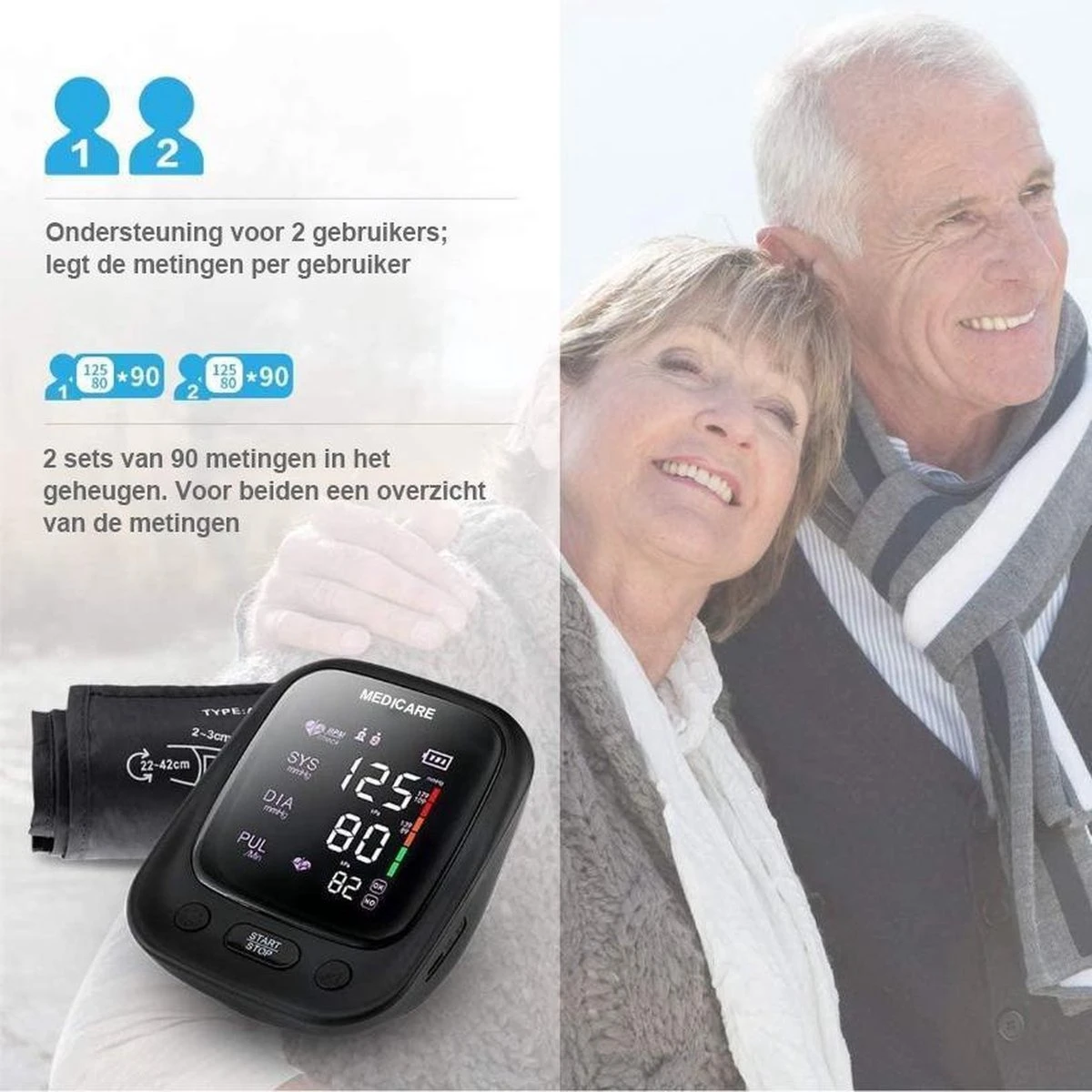 Medicare Bloeddrukmeter Bovenarm Met Spraakfunctie - Groot LED Scherm - Draagband - Zwart 9 Medicare Bloeddrukmeter Bovenarm Met Spraakfunctie - Groot LED Scherm - Draagband - Zwart - Afbeelding 8