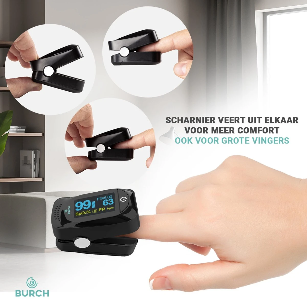 BURCH Med ® Saturatiemeter Zuurstofmeter Vinger - Oximeter - CE + FAGG Medische Kwalificatie En Inspectie - NL Handleiding - Koord + Batt. 4 BURCH Med ® Saturatiemeter Zuurstofmeter Vinger - Oximeter - CE + FAGG Medische Kwalificatie En Inspectie - NL Handleiding - Koord + Batt. - Afbeelding 2