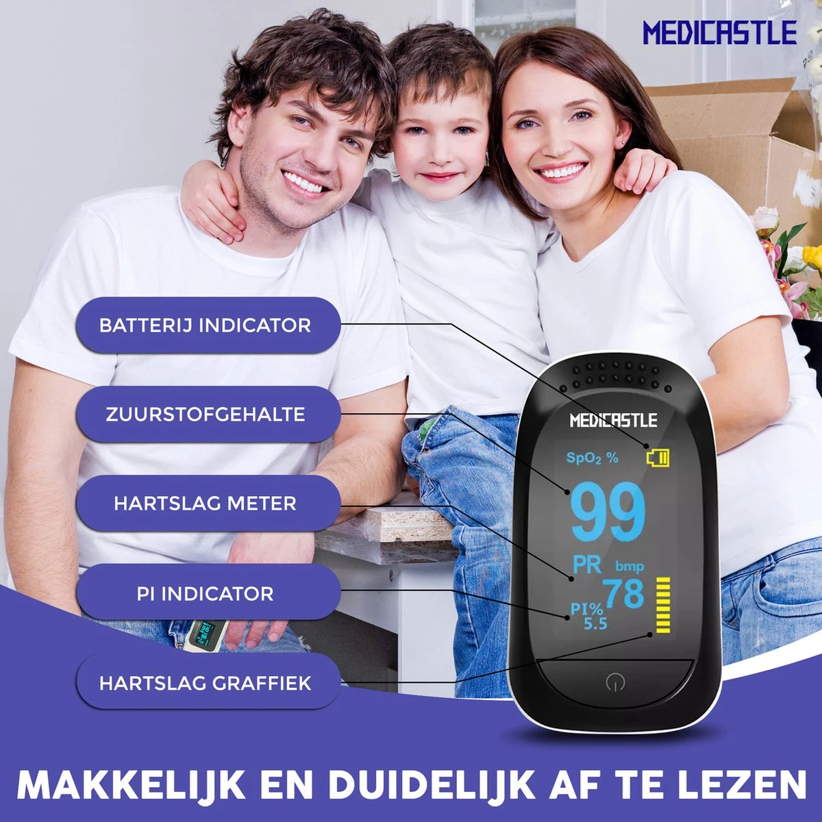 Medicastle® Best Getest Saturatiemeter Zuurstofmeter Vinger - Complete Set Incl. Batterijen - Saturatiemeters 4 Medicastle® Best Getest Saturatiemeter Zuurstofmeter Vinger - Complete Set Incl. Batterijen - Saturatiemeters - Afbeelding 2