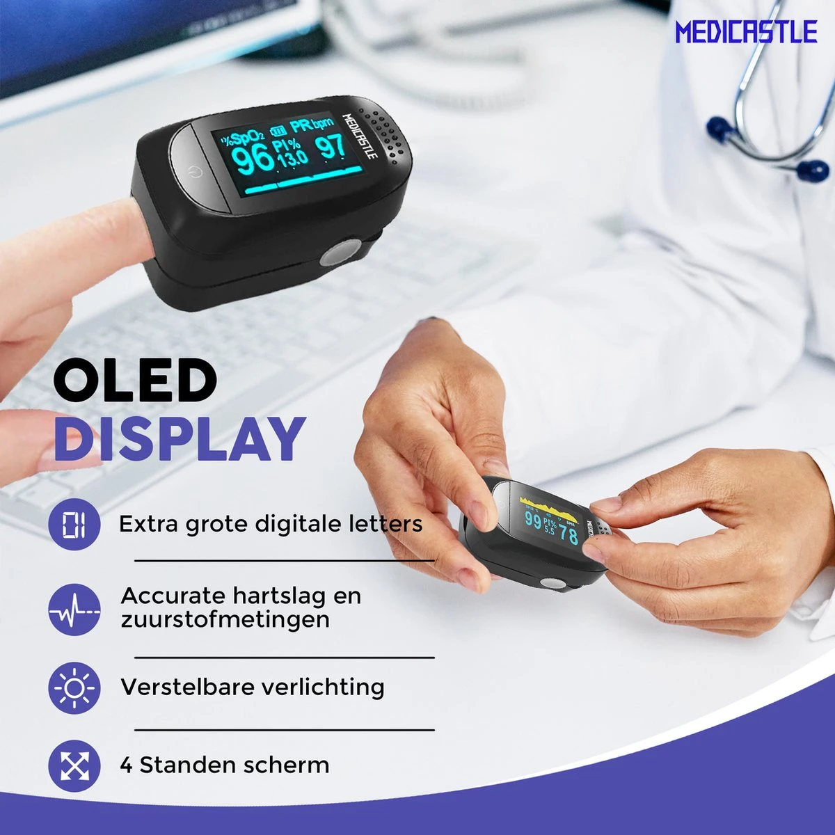 Medicastle® Best Getest Saturatiemeter Zuurstofmeter Vinger - Complete Set Incl. Batterijen - Saturatiemeters 8 Medicastle® Best Getest Saturatiemeter Zuurstofmeter Vinger - Complete Set Incl. Batterijen - Saturatiemeters - Afbeelding 6