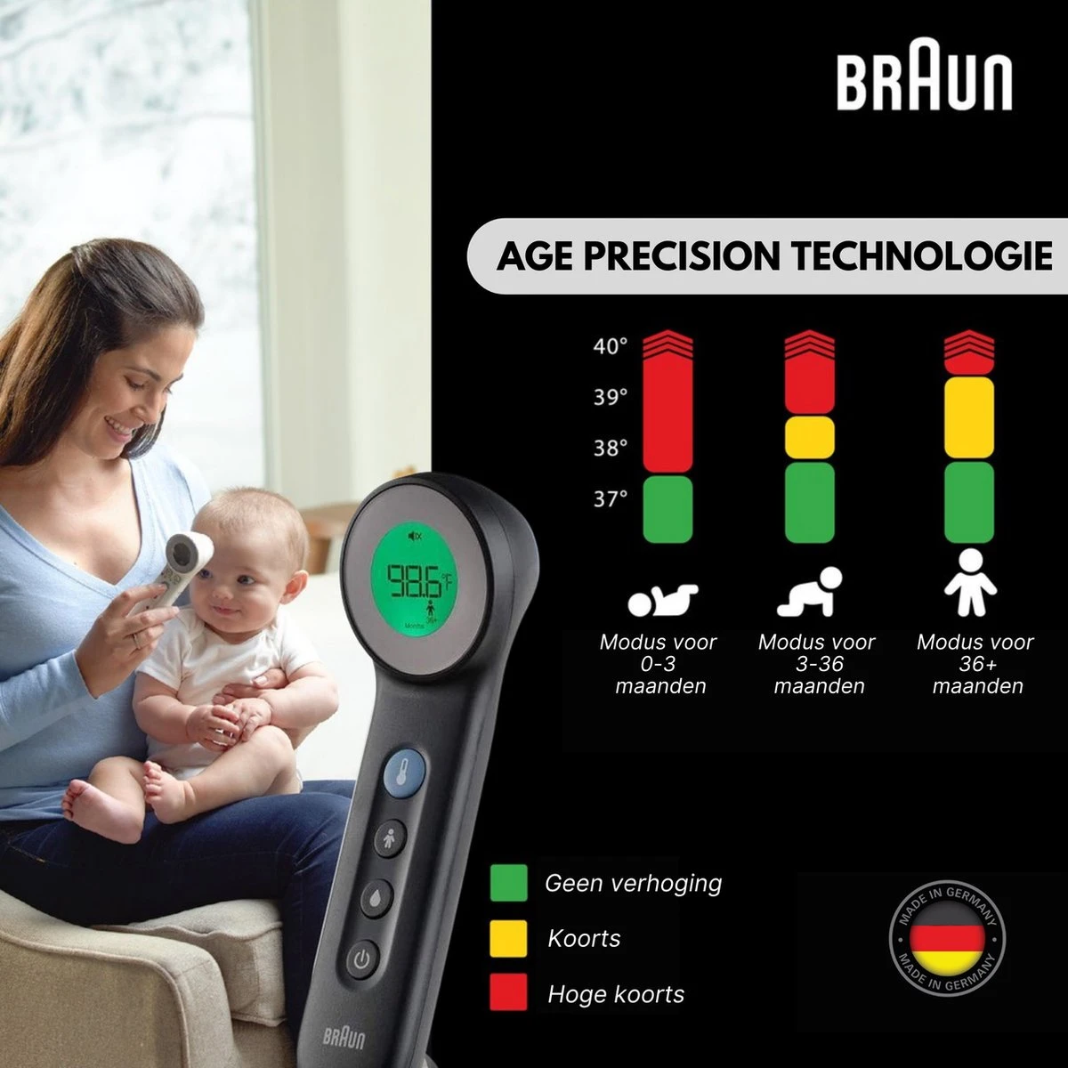 Braun Digitale Thermometer + Handige Opbergetui - Voorhoofdthermometer - Age Precision Technologie - Contactloze Meting - Geschikt Voor Baby's, Kinderen & Volwassenen - Koortsindicator Met Leeftijdsinstelling - Met Stiltemodus - BNT400 - Zwart 7 Braun Digitale Thermometer + Handige Opbergetui - Voorhoofdthermometer - Age Precision Technologie - Contactloze Meting - Geschikt Voor Baby's, Kinderen & Volwassenen - Koortsindicator Met Leeftijdsinstelling - Met Stiltemodus - BNT400 - Zwart - Afbeelding 5