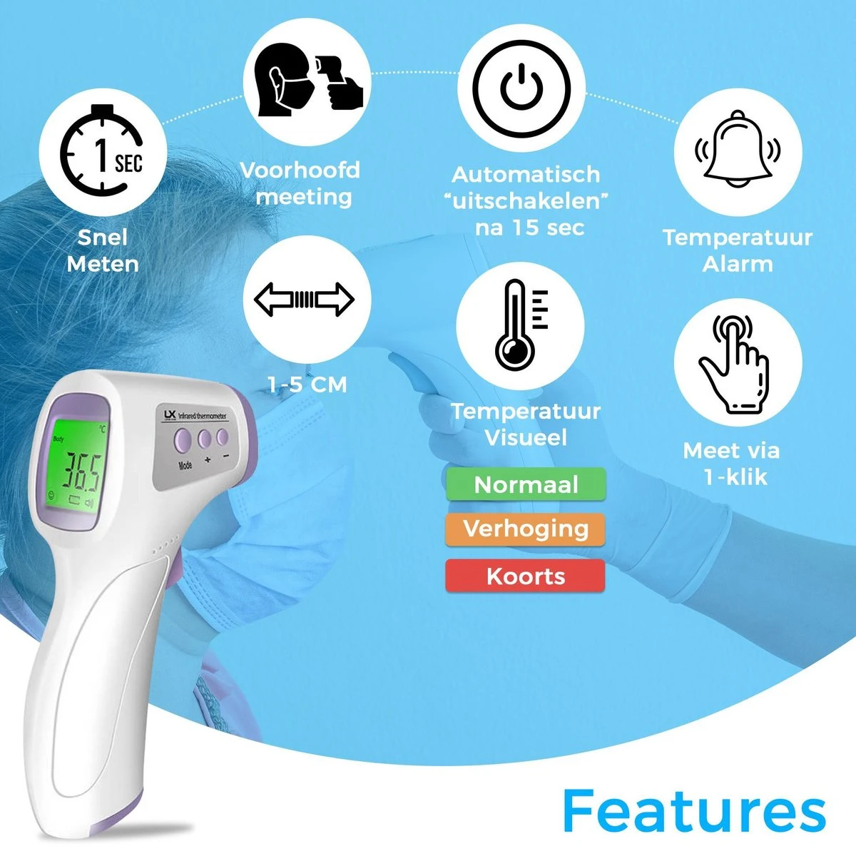 Infrared Thermometer - Infrarood Thermometer - Thermometer Voorhoofd - Thermometer Lichaam - Thermometer Koorts - LCD Display - Temperatuurmeter- Digital Thermometer - Contactloos - Thermometer Lichaam - Digitale Thermometer - Thermomètre Infrarouge 5 Infrared Thermometer - Infrarood Thermometer - Thermometer Voorhoofd - Thermometer Lichaam - Thermometer Koorts - LCD Display - Temperatuurmeter- Digital Thermometer - Contactloos - Thermometer Lichaam - Digitale Thermometer - Thermomètre Infrarouge - Afbeelding 3