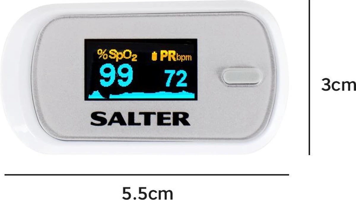 Salter- Saturatiemeter- Hartslagmeter-zuurstofmeter-vinger Pulse Oximeter- Inclusief Batterijen- Achtergrondsverlichting- 2 Jaar Garantie 7 Salter- Saturatiemeter- Hartslagmeter-zuurstofmeter-vinger Pulse Oximeter- Inclusief Batterijen- Achtergrondsverlichting- 2 Jaar Garantie - Afbeelding 5