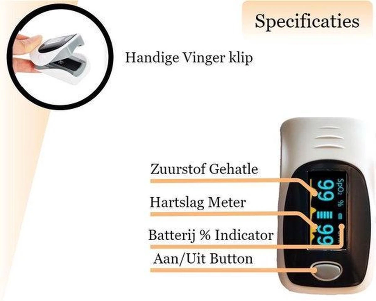 Saturatiemeter - Zuurstofmeter - Zuurstofmeter Vinger - Hartslagmeter - Oximeter - Inclusief Batterij 6 Saturatiemeter - Zuurstofmeter - Zuurstofmeter Vinger - Hartslagmeter - Oximeter - Inclusief Batterij - Afbeelding 4