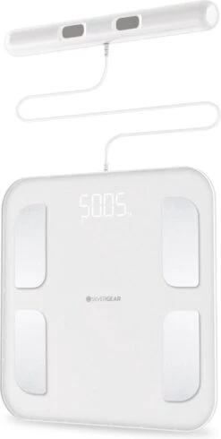 Silvergear® Slimme Pro Weegschaal Met Handvat - 14 Meetfuncties En Analyse App - 8 Sensoren - Professionele Sportschool Smart Scale - Bio Impedantie Meting - Onderlichaam én Bovenlichaam Metingen - Wit -Winkel Voor Thuisgezondheidsmeetapparatuur 605x1200