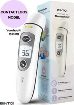 Bintoi® Thermometer Voorhoofd - Temperatuurmeter - Koortsthermometer Voor Volwassenen En Baby's - Infrarood Thermometer Lichaam - Digitale Voorhoofd Thermometer