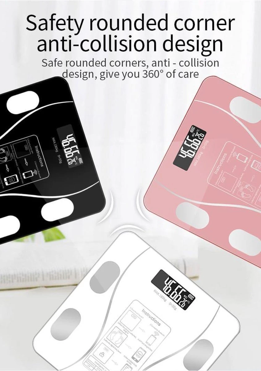 Merkloos Digitale Smart Weegschaal - Personenweegschaal - Met Lichaamsanalyse - USB Oplaadbaar - Met App - Roze 4 Merkloos Digitale Smart Weegschaal - Personenweegschaal - Met Lichaamsanalyse - USB Oplaadbaar - Met App - Roze - Afbeelding 2