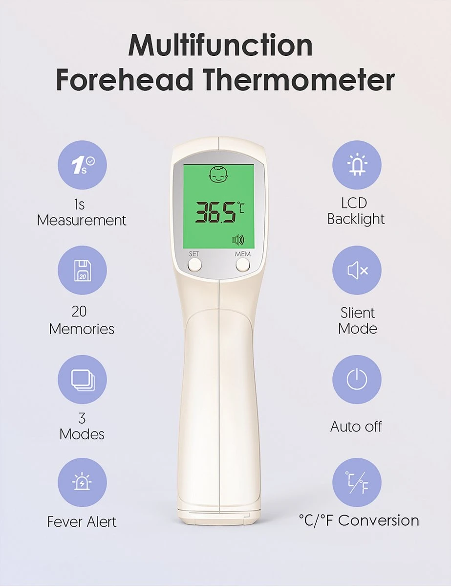 HYLOGY Thermometer Voor Volwassenen Digitaal - Infrarood Koortsthermometer Contactloze - Thermometer Lichaam Kinderen - Voorhoofd Thermometer Baby Met Lcd Display 4 HYLOGY Thermometer Voor Volwassenen Digitaal - Infrarood Koortsthermometer Contactloze - Thermometer Lichaam Kinderen - Voorhoofd Thermometer Baby Met Lcd Display - Afbeelding 2