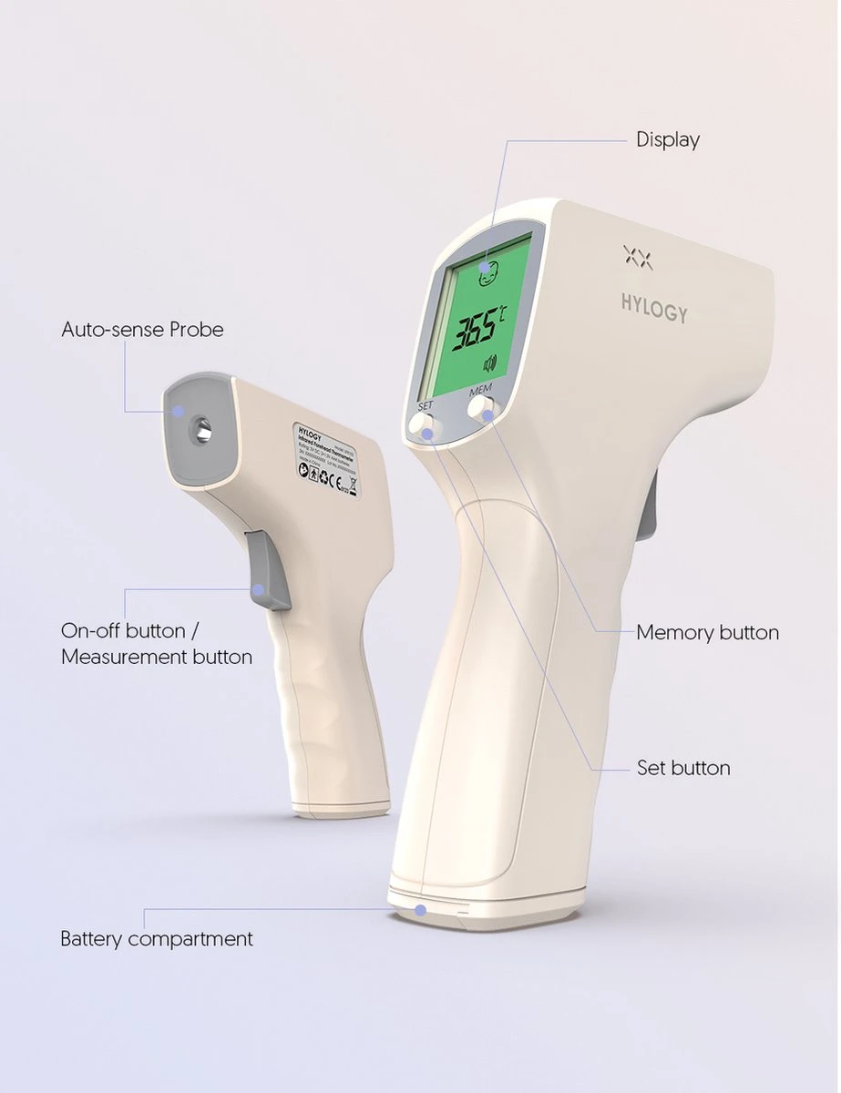 HYLOGY Thermometer Voor Volwassenen Digitaal - Infrarood Koortsthermometer Contactloze - Thermometer Lichaam Kinderen - Voorhoofd Thermometer Baby Met Lcd Display 5 HYLOGY Thermometer Voor Volwassenen Digitaal - Infrarood Koortsthermometer Contactloze - Thermometer Lichaam Kinderen - Voorhoofd Thermometer Baby Met Lcd Display - Afbeelding 3