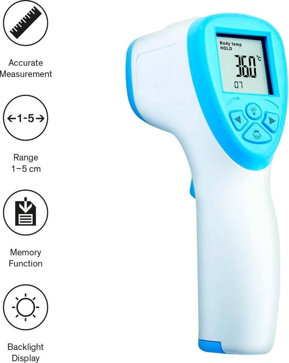 Sinji Infrarood Thermometer – Contactloos - LCD Display - Laser – Voorhoofd - Koorts 4 Sinji Infrarood Thermometer – Contactloos - LCD Display - Laser – Voorhoofd - Koorts - Afbeelding 2