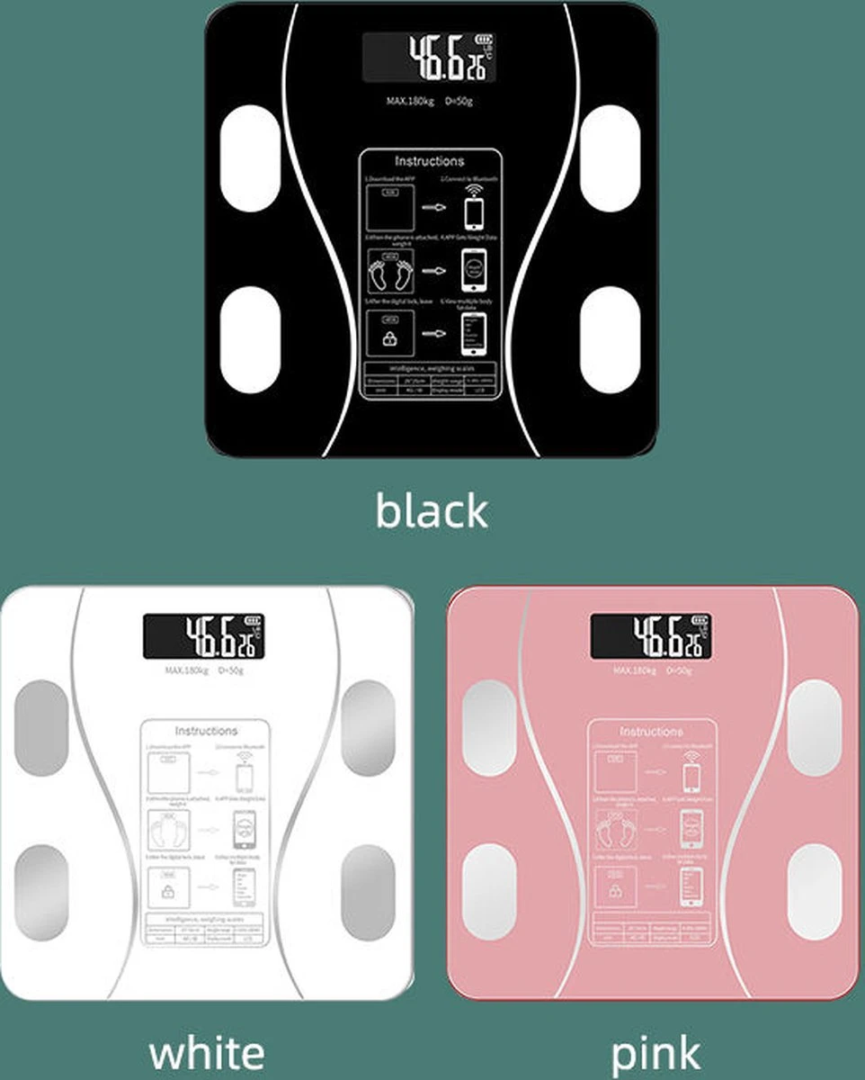 Merkloos Digitale Smart Weegschaal - Personenweegschaal - Met Lichaamsanalyse - USB Oplaadbaar - Met App - Roze 10 Merkloos Digitale Smart Weegschaal - Personenweegschaal - Met Lichaamsanalyse - USB Oplaadbaar - Met App - Roze - Afbeelding 8