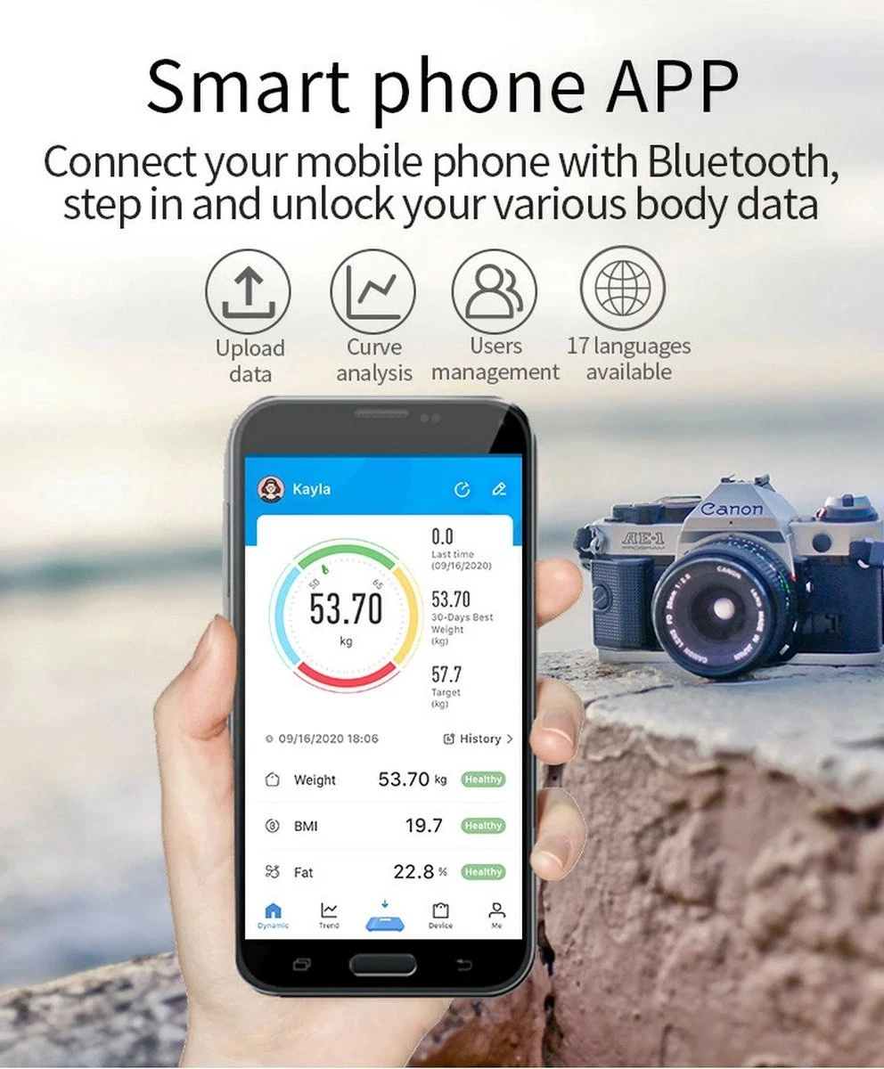 Merkloos Digitale Smart Weegschaal - Personenweegschaal - Met Lichaamsanalyse - USB Oplaadbaar - Met App - Zwart 6 Merkloos Digitale Smart Weegschaal - Personenweegschaal - Met Lichaamsanalyse - USB Oplaadbaar - Met App - Zwart - Afbeelding 4